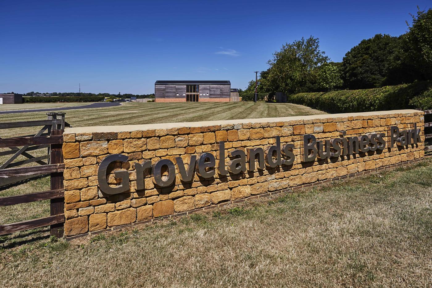 Entrance sign for Grovelands Business Park off West Haddon Road